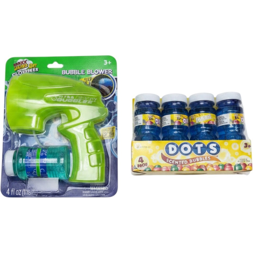 Maxx Bubbles Light Up Bubble Blower Green and Dots Scented Bubbles 4 Pack Set